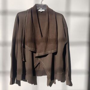 Young Fabulous & Broke Oversize Sweatshirt Womens Med Open Cardigan Fleece Olive